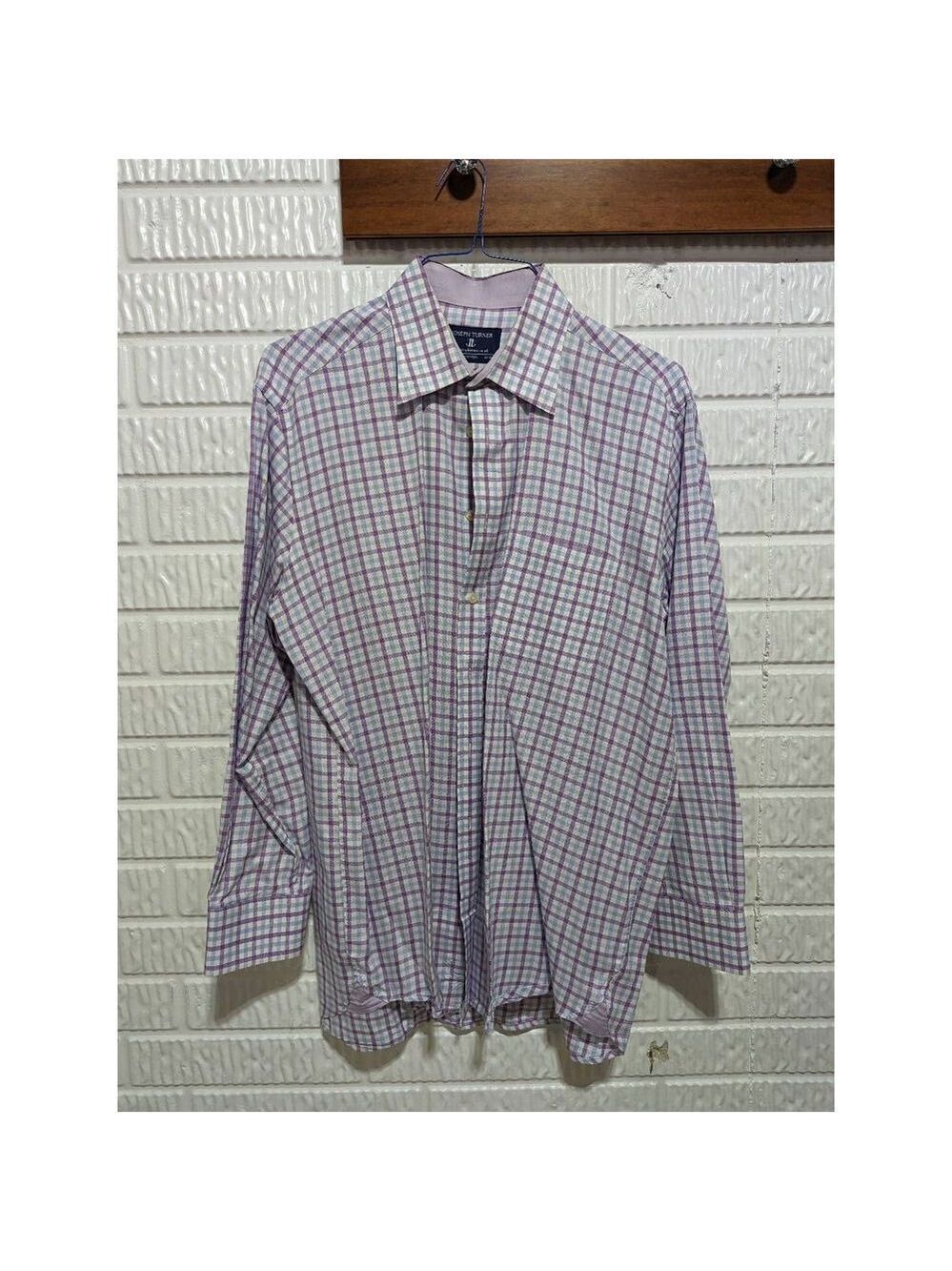 Joseph Turner Men's White Lavender & Blue Plaid Button-Down Shirt Size L